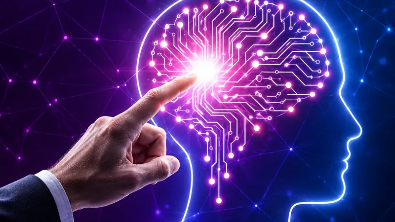 An illustration of a head with a circuit-board brain