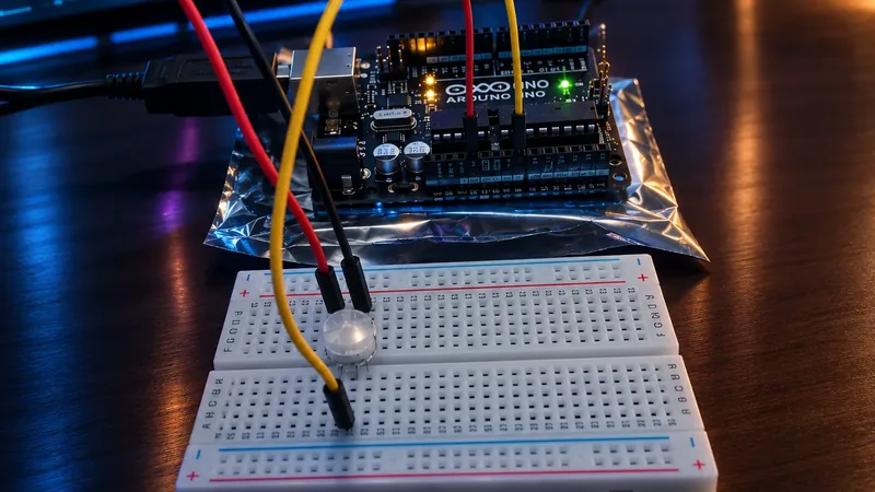 A microcontroller and sensor wiring on a breadboard